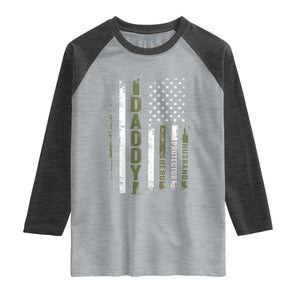 Daddy Husband Protector Hero Raglan Shirt Fathers Day Vintage American Flag