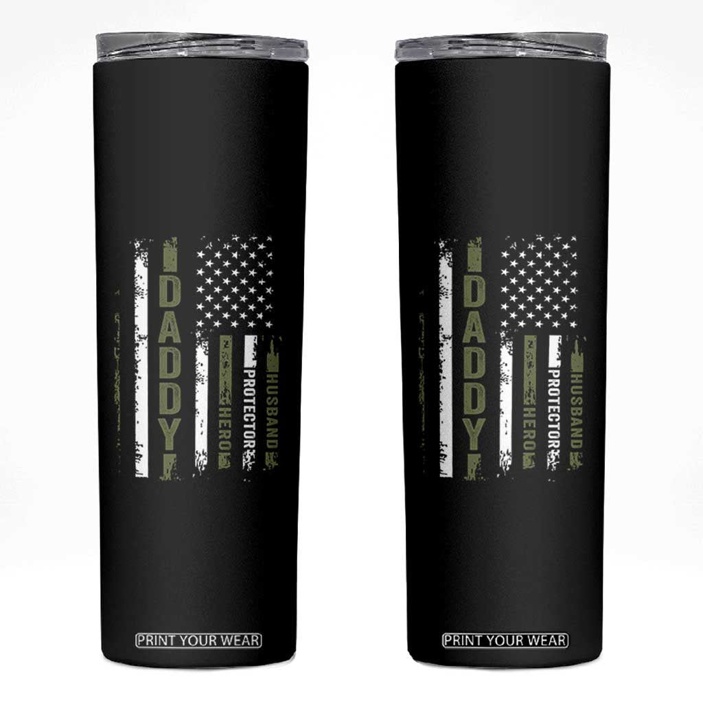 Daddy Husband Protector Hero Skinny Tumbler Fathers Day Vintage American Flag