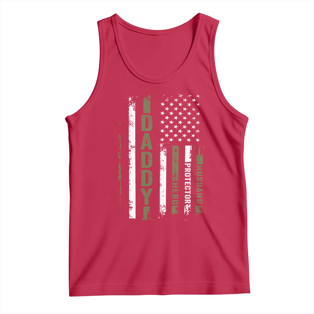 Daddy Husband Protector Hero Tank Top Fathers Day Vintage American Flag