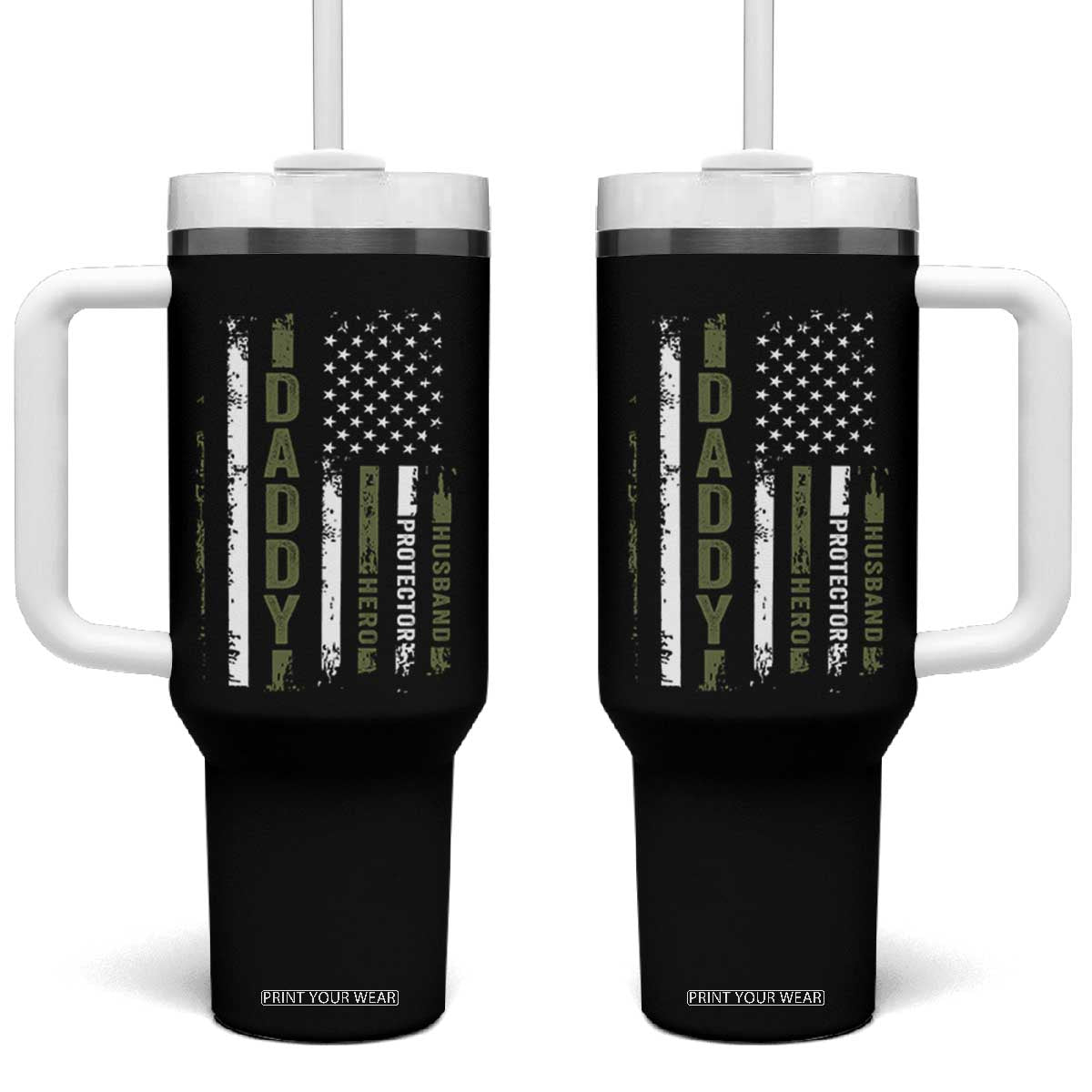 Daddy Husband Protector Hero Tumbler With Handle Fathers Day Vintage American Flag