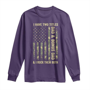 Funny Stepdad Long Sleeve Shirt I Have Two Titles Dad And Bonus Dad Camo American Flag TS10 Purple Print Your Wear