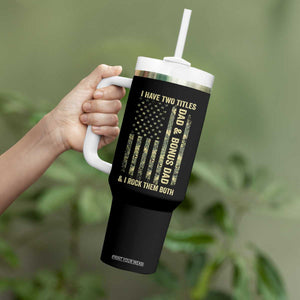 Funny Stepdad Tumbler With Handle I Have Two Titles Dad And Bonus Dad Camo American Flag TS10 Print Your Wear