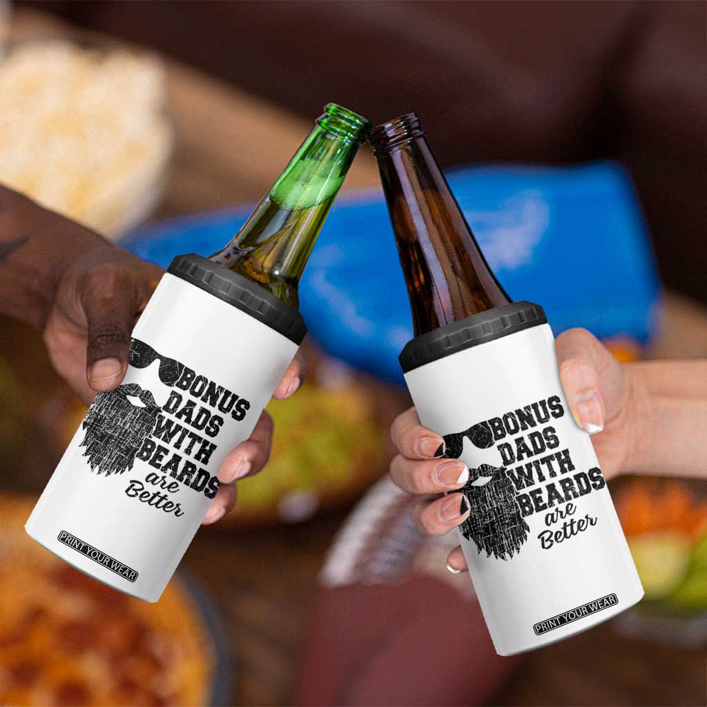 Bonus Dads With Beards Are Better 4 in 1 Can Cooler Tumbler Retro Step Dad Fathers Day