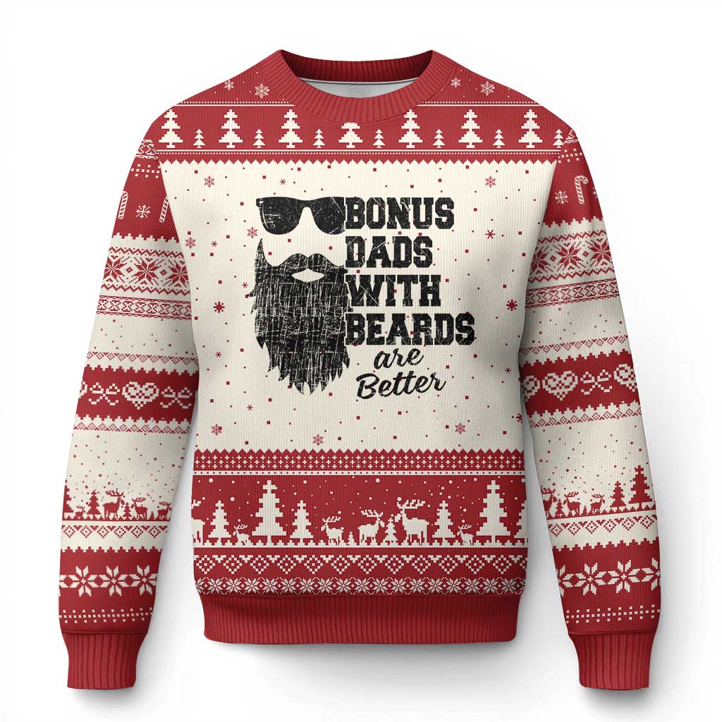 Bonus Dads With Beards Are Better Ugly Christmas Sweater Retro Step Dad Fathers Day