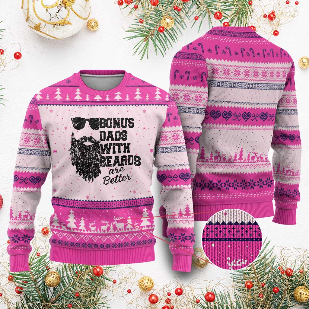 Bonus Dads With Beards Are Better Ugly Christmas Sweater Retro Step Dad Fathers Day