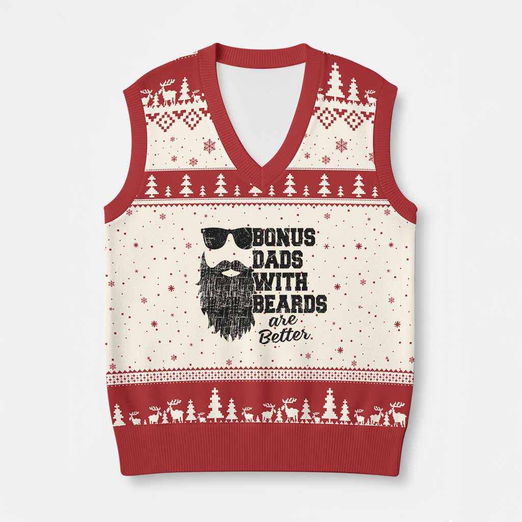 Bonus Dads With Beards Are Better V-Neck Knit Sweater Vest Retro Step Dad Fathers Day