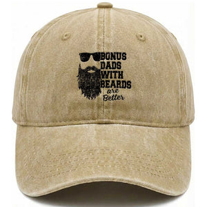 Bonus Dads With Beards Are Better Washed Cotton Baseball Cap Retro Step Dad Fathers Day