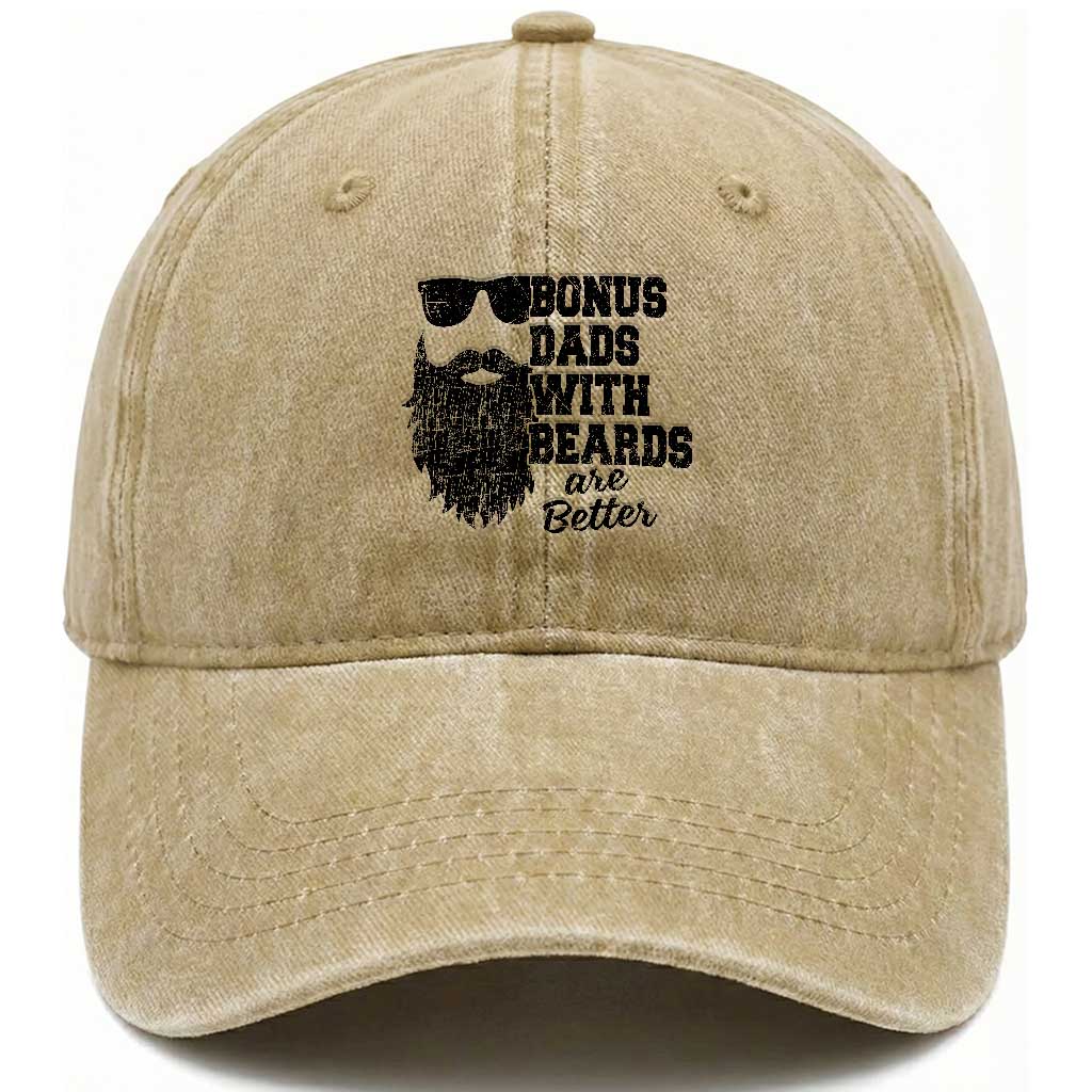 Bonus Dads With Beards Are Better Washed Cotton Baseball Cap Retro Step Dad Fathers Day TS10 Print Your Wear