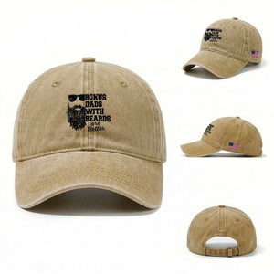 Bonus Dads With Beards Are Better Washed Cotton Baseball Cap Retro Step Dad Fathers Day