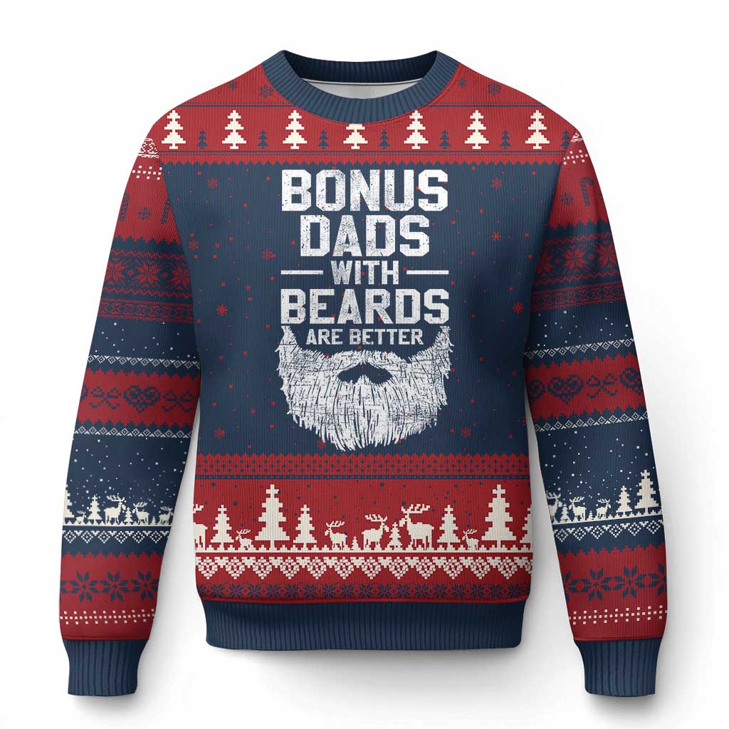 Bonus Dads With Beards Are Better Ugly Christmas Sweater Funny Stepdad Stepfather Fathers Day TS10 Navy Red Print Your Wear