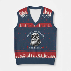Bonus Dad Gifts V-Neck Knit Sweater Vest Retro Bigfoot Stepdad With Beards Are Better TS10 Navy Red Print Your Wear
