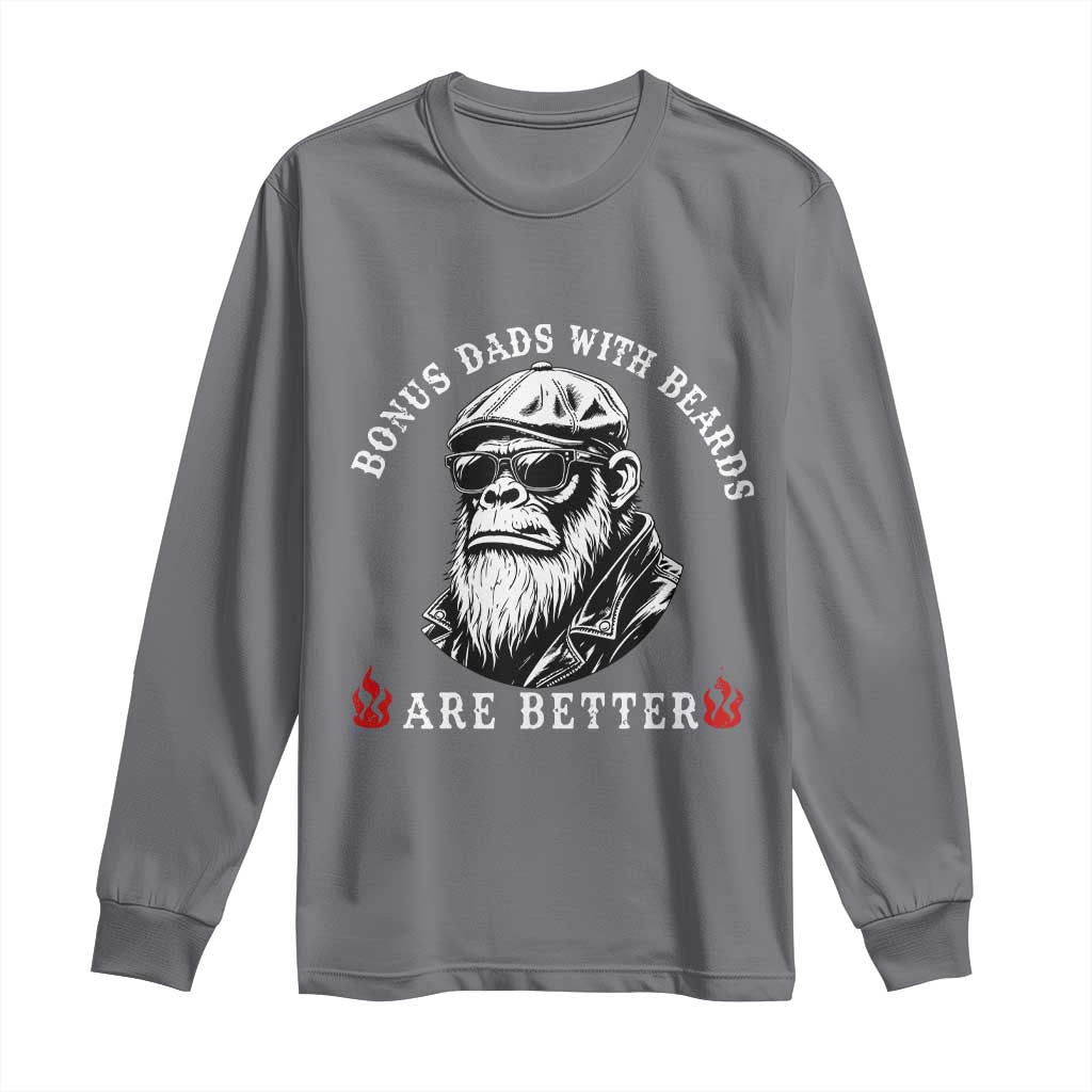 Bonus Dad Gifts Long Sleeve Shirt Retro Bigfoot Stepdad With Beards Are Better TS10 Charcoal Print Your Wear