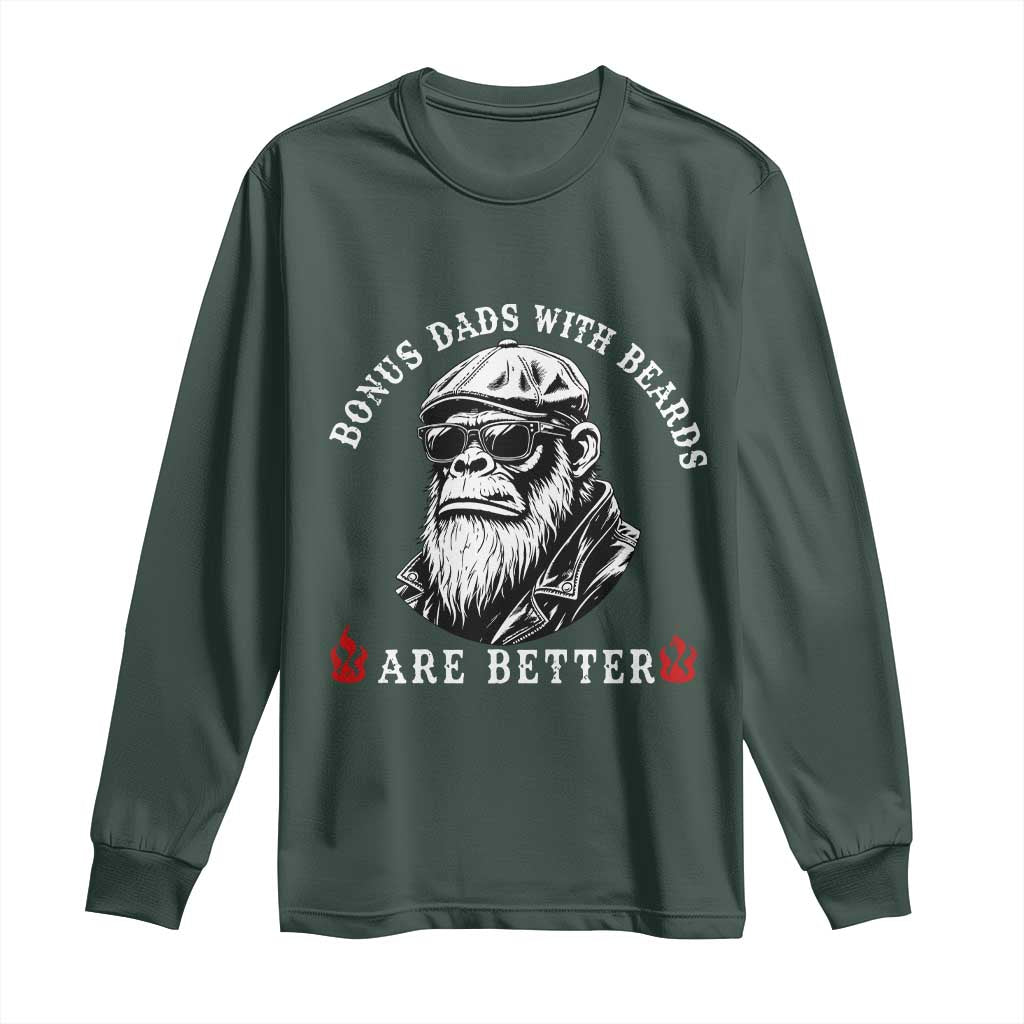 Bonus Dad Gifts Long Sleeve Shirt Retro Bigfoot Stepdad With Beards Are Better TS10 Dark Forest Green Print Your Wear