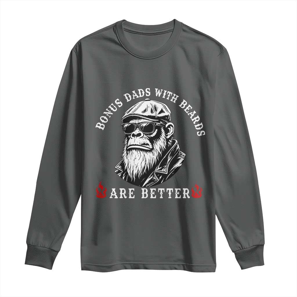 Bonus Dad Gifts Long Sleeve Shirt Retro Bigfoot Stepdad With Beards Are Better TS10 Dark Heather Print Your Wear