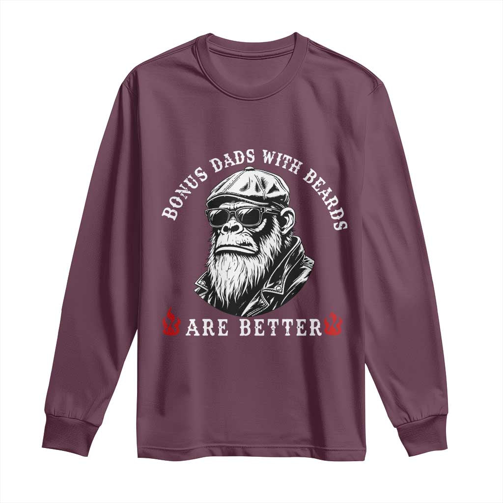 Bonus Dad Gifts Long Sleeve Shirt Retro Bigfoot Stepdad With Beards Are Better TS10 Maroon Print Your Wear