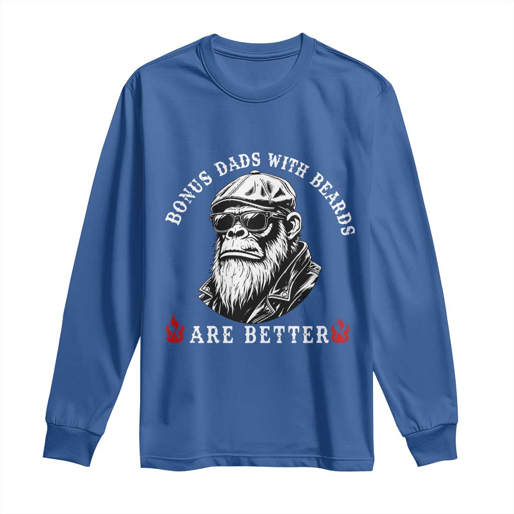 Bonus Dad Gifts Long Sleeve Shirt Retro Bigfoot Stepdad With Beards Are Better TS10 Royal Blue Print Your Wear