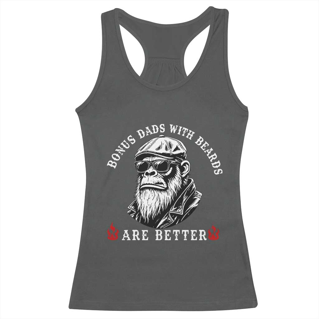 Bonus Dad Gifts Racerback Tank Top Retro Bigfoot Stepdad With Beards Are Better TS10 Dark Heather Print Your Wear