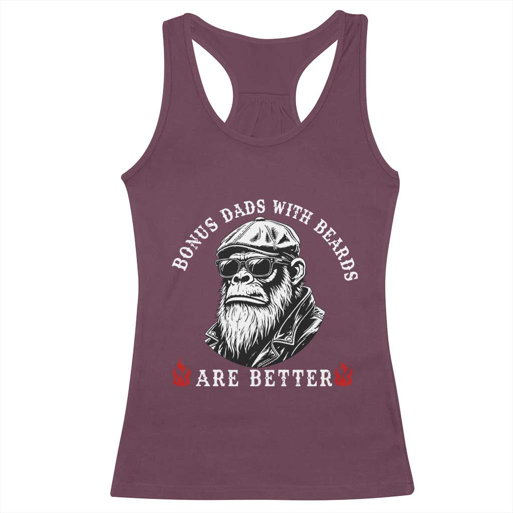 Bonus Dad Gifts Racerback Tank Top Retro Bigfoot Stepdad With Beards Are Better TS10 Maroon Print Your Wear