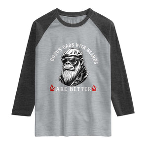 Bonus Dad Gifts Raglan Shirt Retro Bigfoot Stepdad With Beards Are Better TS10 Heather Gray Heather Charcoal Print Your Wear