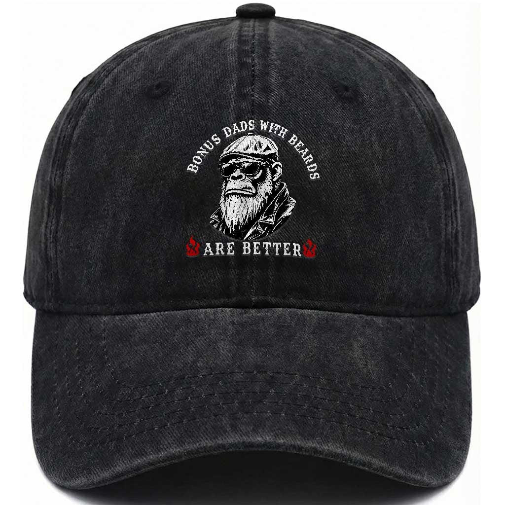 Bonus Dad Gifts Washed Cotton Baseball Cap Retro Bigfoot Stepdad With Beards Are Better TS10 Print Your Wear