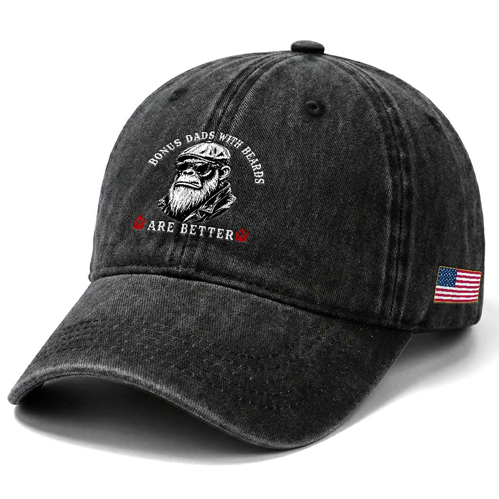 Bonus Dad Gifts Washed Cotton Baseball Cap Retro Bigfoot Stepdad With Beards Are Better TS10 Print Your Wear