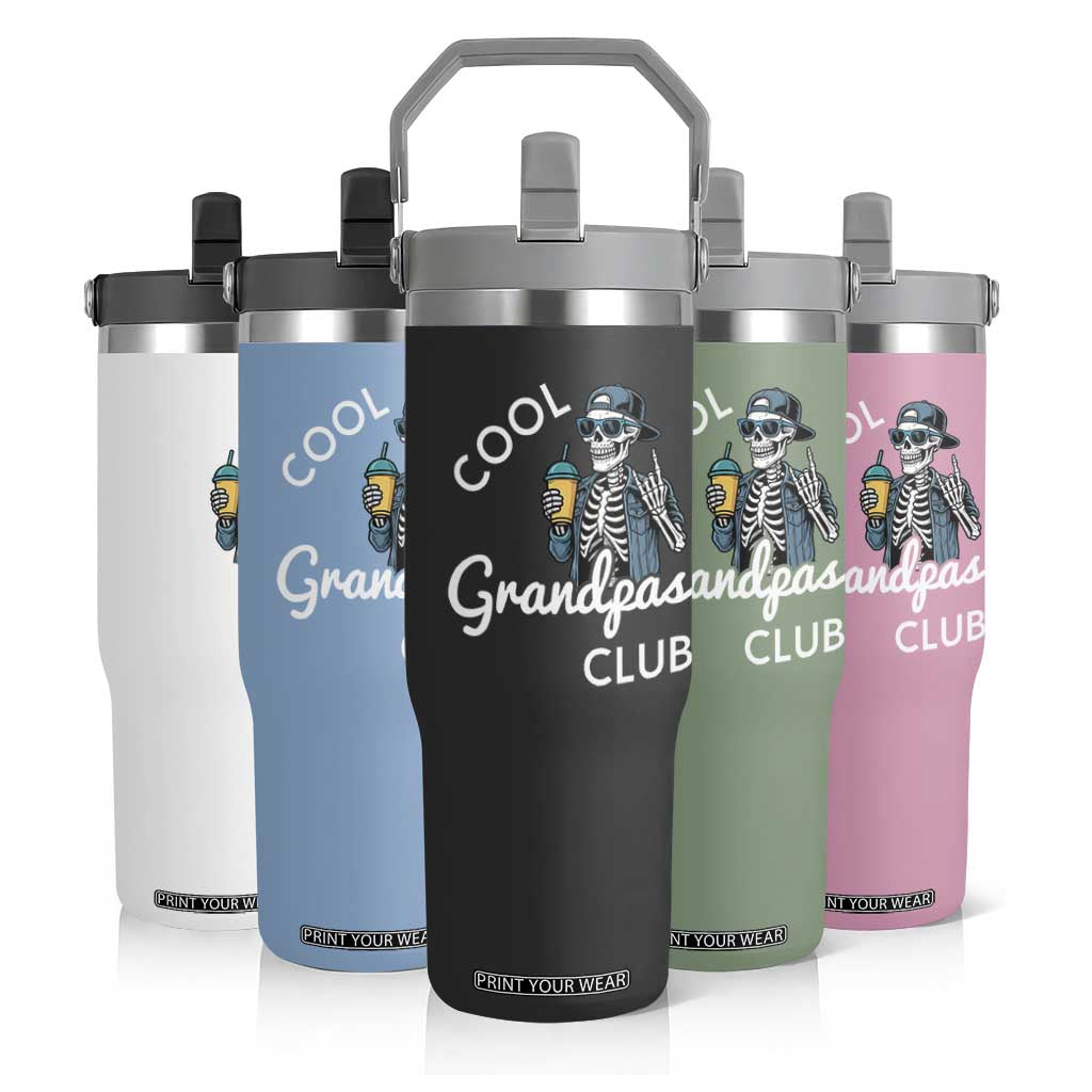 Cool Grandpas Club Flip Straw Tumbler Fathers Day Best Grandpa Skeleton