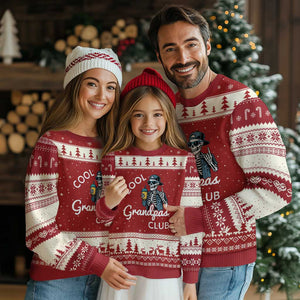 Cool Grandpas Club Ugly Christmas Sweater Fathers Day Best Grandpa Skeleton