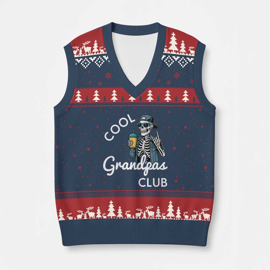 Cool Grandpas Club V-Neck Knit Sweater Vest Fathers Day Best Grandpa Skeleton