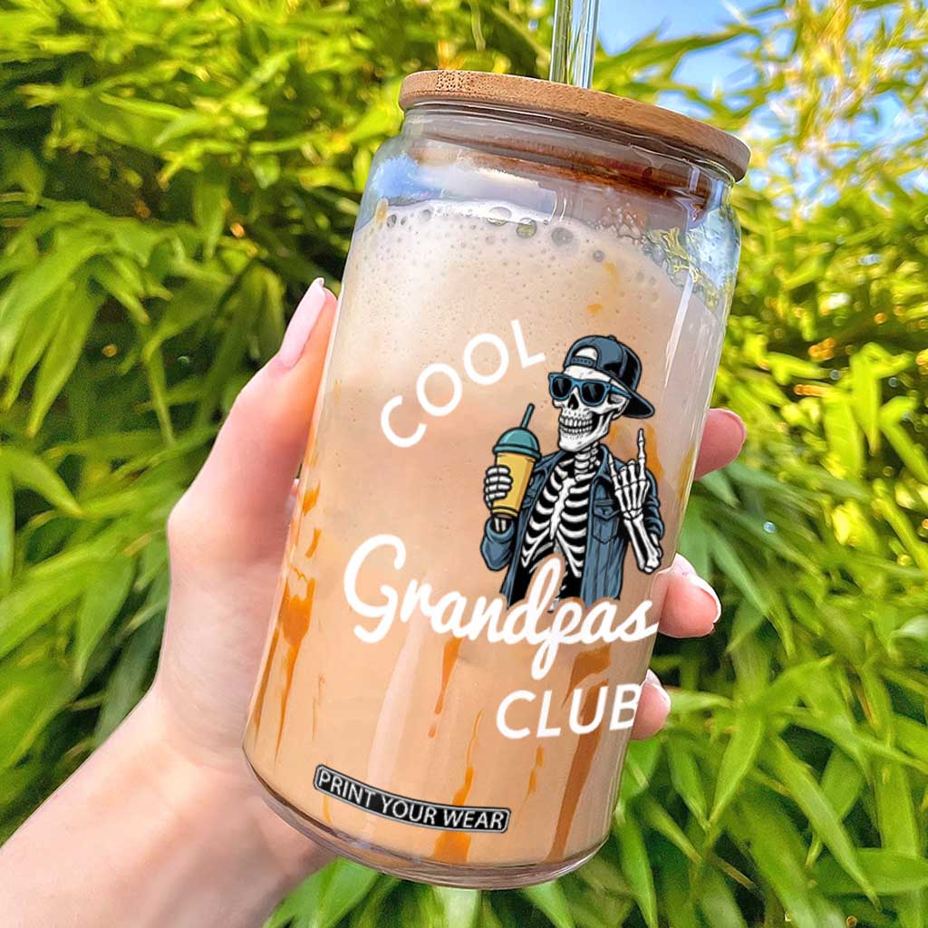 Cool Grandpas Club Glass Can Fathers Day Best Grandpa Skeleton