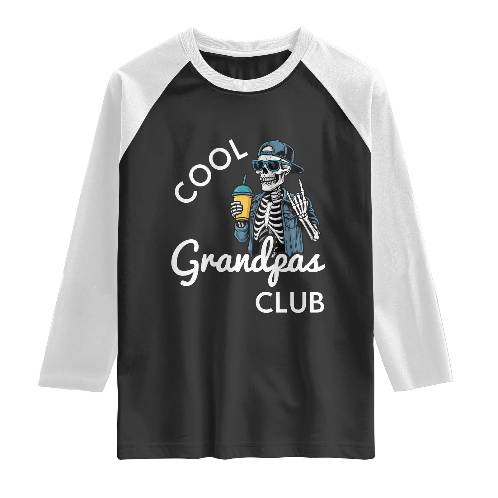 Cool Grandpas Club Raglan Shirt Fathers Day Best Grandpa Skeleton TS10 Black White Print Your Wear