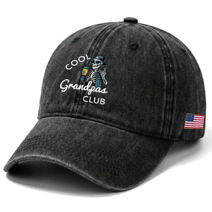 Cool Grandpas Club Washed Cotton Baseball Cap Fathers Day Best Grandpa Skeleton