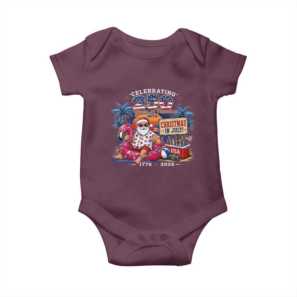 Christmas In July 250 Years 1776 2026 Patriotic Santa Flamingo Float Summer Xmas Baby Onesie