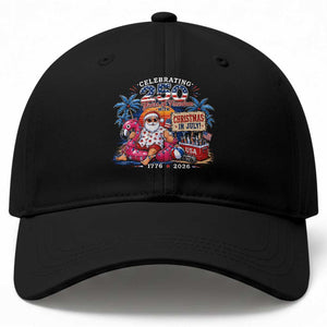 Christmas In July 250 Years 1776 2026 Patriotic Santa Flamingo Float Summer Xmas Baseball Cap