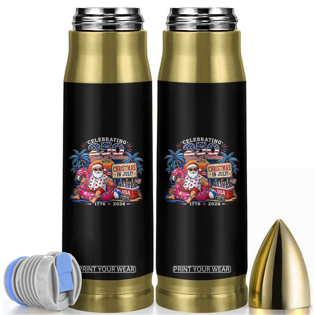 Christmas In July 250 Years 1776 2026 Patriotic Santa Flamingo Float Summer Xmas Bullet Tumbler TS10 Black Print Your Wear