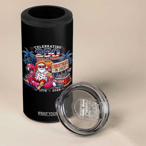 Christmas In July 250 Years 1776 2026 Patriotic Santa Flamingo Float Summer Xmas 4 in 1 Can Cooler Tumbler