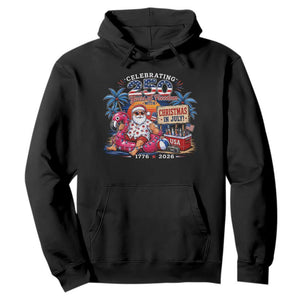 Christmas In July 250 Years 1776 2026 Patriotic Santa Flamingo Float Summer Xmas Hoodie