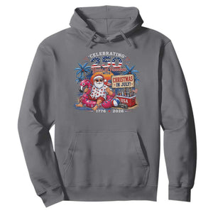Christmas In July 250 Years 1776 2026 Patriotic Santa Flamingo Float Summer Xmas Hoodie
