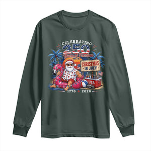 Christmas In July 250 Years 1776 2026 Patriotic Santa Flamingo Float Summer Xmas Long Sleeve Shirt