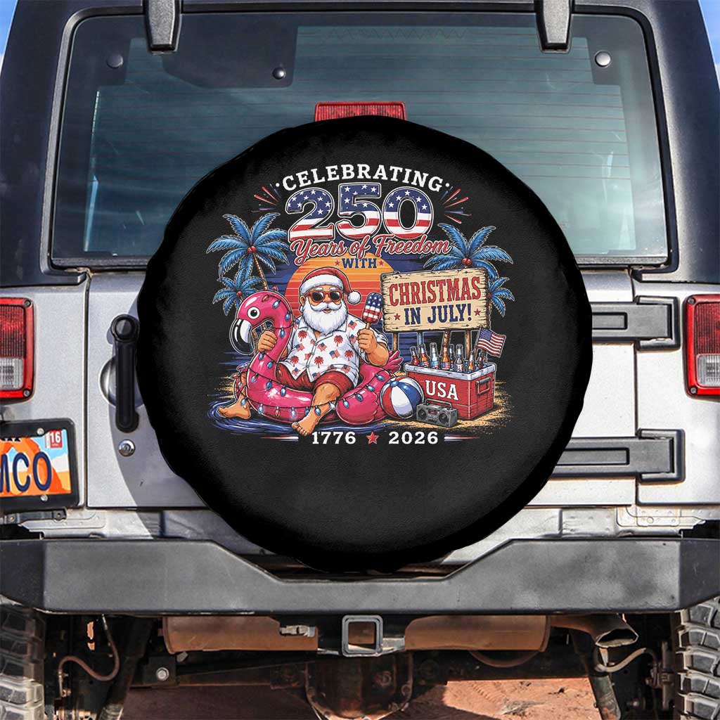 Christmas In July 250 Years 1776 2026 Patriotic Santa Flamingo Float Summer Xmas Spare Tire Cover