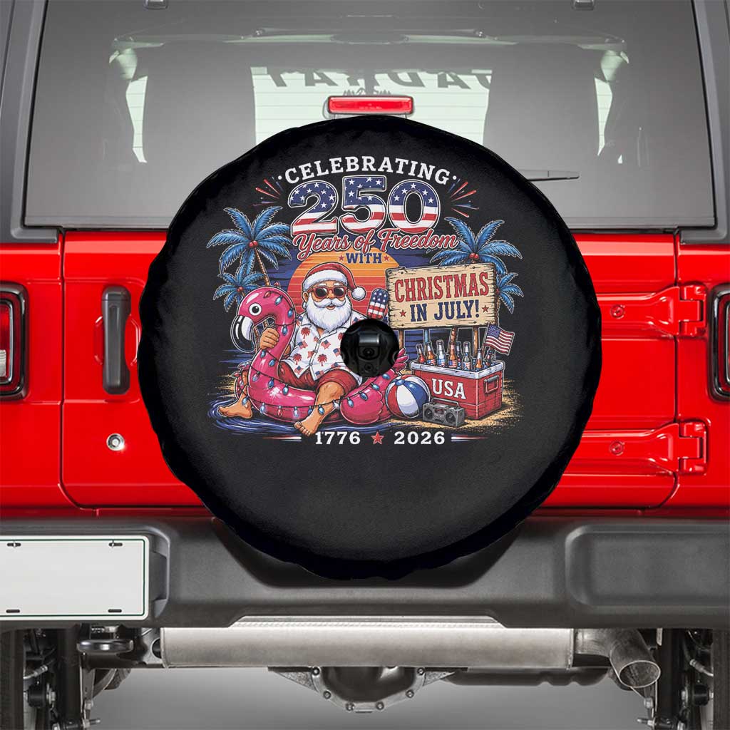 Christmas In July 250 Years 1776 2026 Patriotic Santa Flamingo Float Summer Xmas Spare Tire Cover