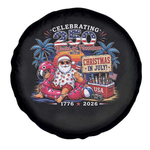 Christmas In July 250 Years 1776 2026 Patriotic Santa Flamingo Float Summer Xmas Spare Tire Cover