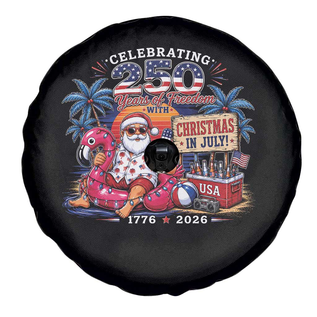 Christmas In July 250 Years 1776 2026 Patriotic Santa Flamingo Float Summer Xmas Spare Tire Cover