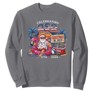 Christmas In July 250 Years 1776 2026 Patriotic Santa Flamingo Float Summer Xmas Sweatshirt
