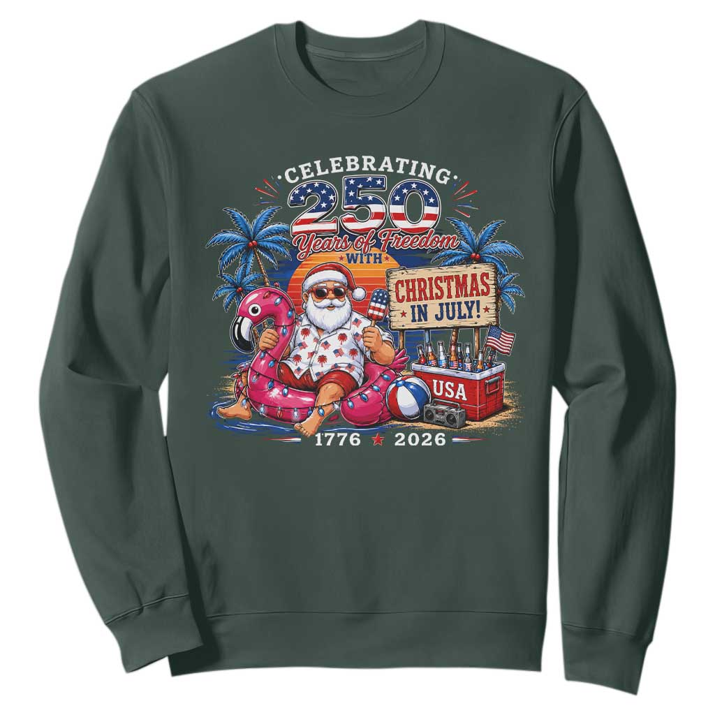 Christmas In July 250 Years 1776 2026 Patriotic Santa Flamingo Float Summer Xmas Sweatshirt