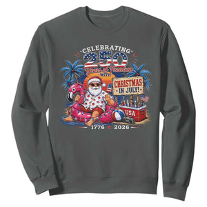 Christmas In July 250 Years 1776 2026 Patriotic Santa Flamingo Float Summer Xmas Sweatshirt