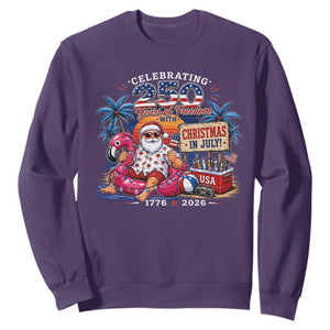 Christmas In July 250 Years 1776 2026 Patriotic Santa Flamingo Float Summer Xmas Sweatshirt