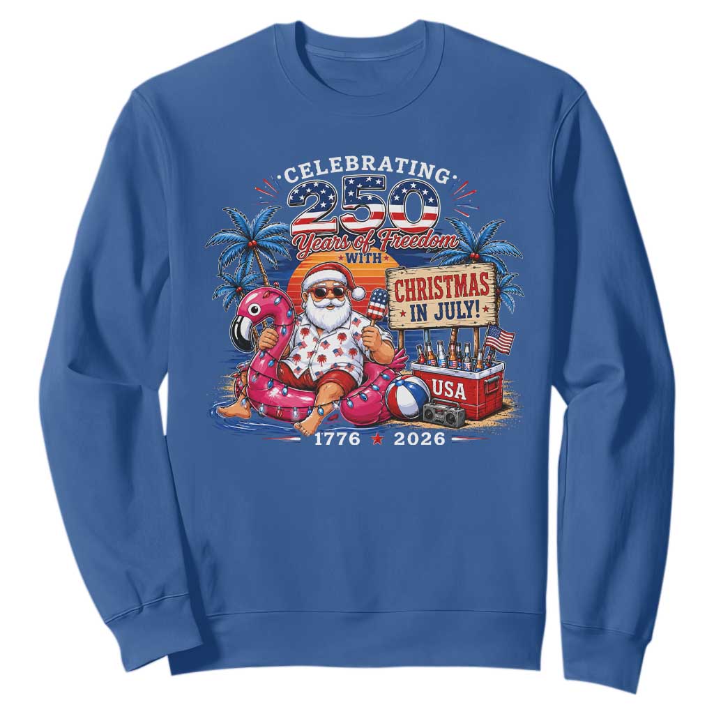 Christmas In July 250 Years 1776 2026 Patriotic Santa Flamingo Float Summer Xmas Sweatshirt