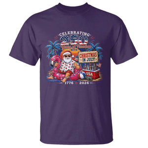 Christmas In July 250 Years 1776 2026 Patriotic Santa Flamingo Float Summer Xmas T Shirt