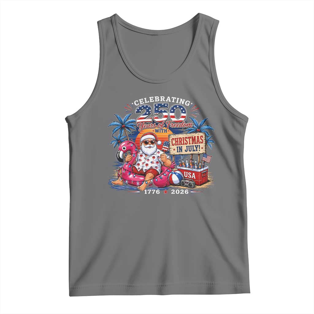 Christmas In July 250 Years 1776 2026 Patriotic Santa Flamingo Float Summer Xmas Tank Top