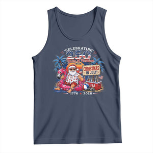 Christmas In July 250 Years 1776 2026 Patriotic Santa Flamingo Float Summer Xmas Tank Top